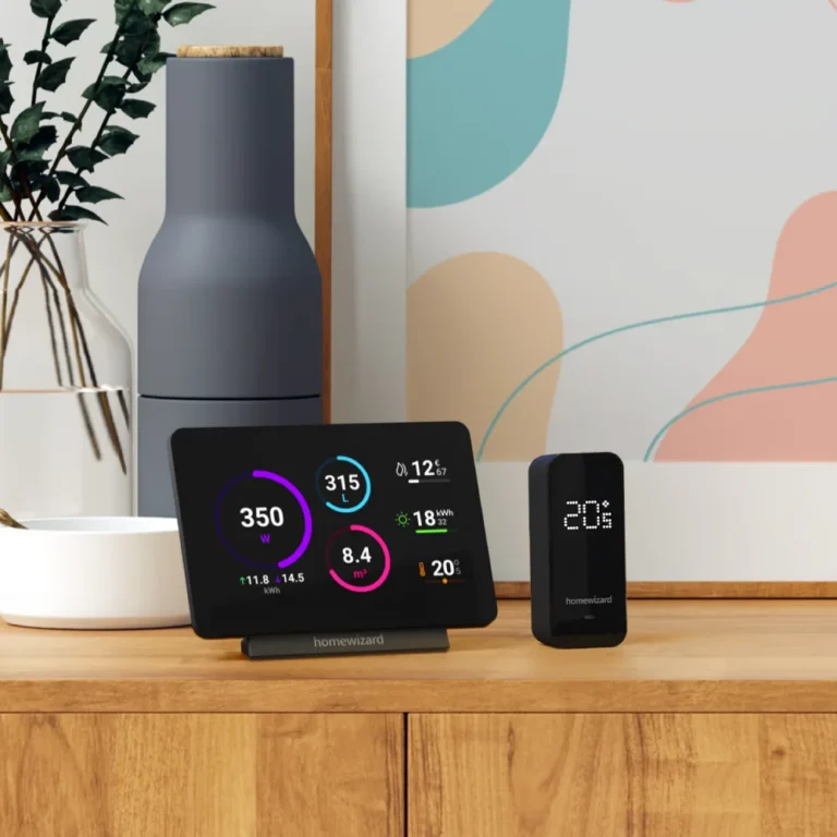HomeWizard Energy Display in de woonkamer met actueel inzicht in het energieverbruik